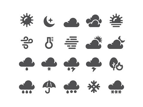 Weather, icons, icon set, meteorology, sun, moon, wind, barometer, thermometer