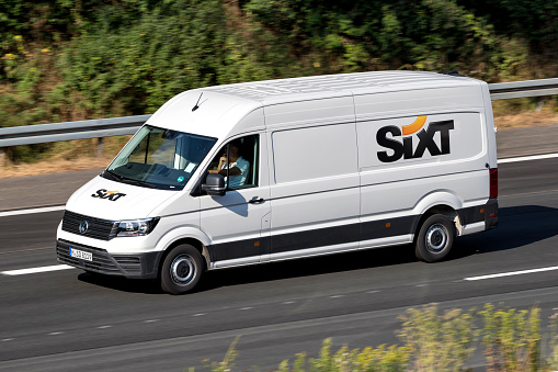 Cologne, Germany - July 13, 2018: Volkswagen Crafter of Sixt on motorway