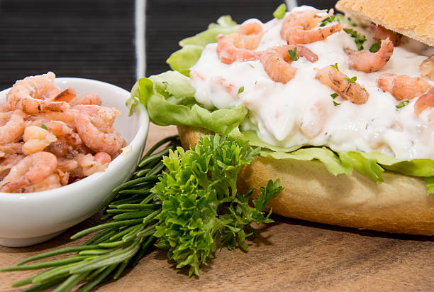istock Cutting-Board with roll and Shrimps 178434805