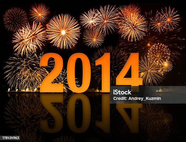 2014 Year Celebration With Fireworks Stock Photo - Download Image Now - 2014, Black Color, Celebration