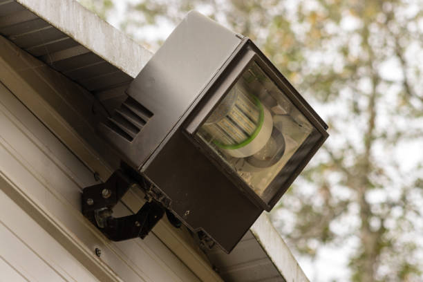 istock LED Light mounted to exterior building wall 1784353238