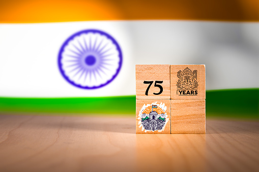 Wooden blocks with the 75th Anniversary of Indian Independence concept.
