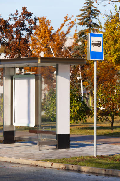 istock empty bus stop against the backdrop of autumn trees 1784385268