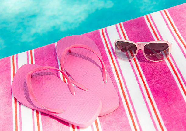 istock Flip flops by pool with sunglasses 178439217