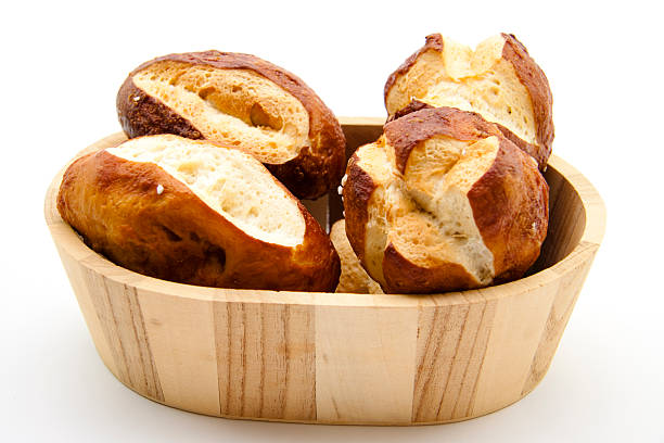 Lye bread rolls wooden box