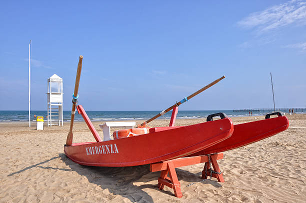 istock empty beach with guard tower and rescue boat in Rimini 178440824