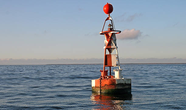 istock Floating red and white buoy with sphere shape on top 178441034