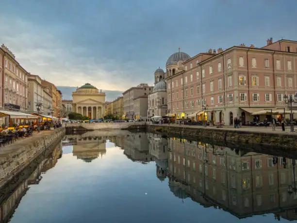 Photo of Canal grande (Grand Canal), a majestic navigable canal in the very center of the city of Trieste, Friuli Venezia Giulia, northeast Italy