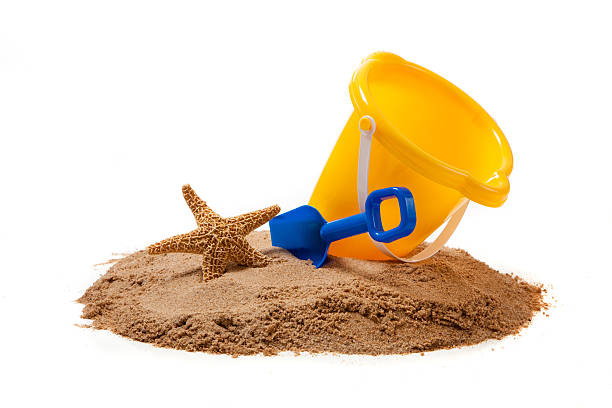 istock Yellow pail and blue shovel on the beach 178443101