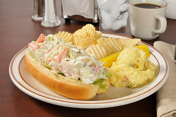 istock Seafood sandwich with potato salad 178443119