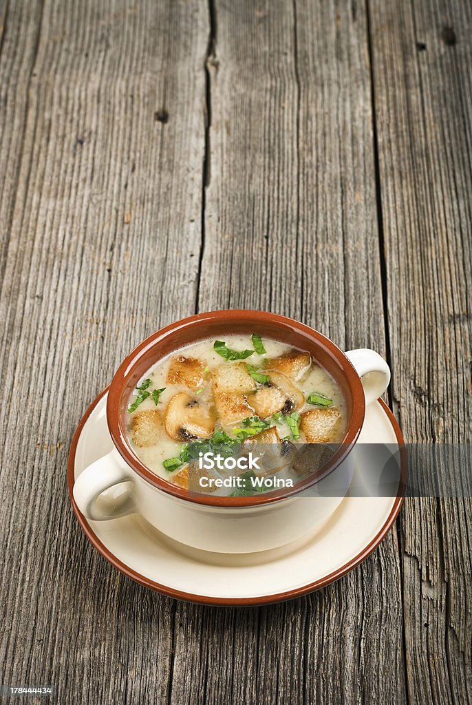 Bowl cream of mushroom soup Bowl cream of mushroom soup with fried mushrooms Appetizer Stock Photo