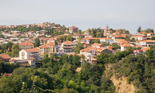 View of Sighnaghi, a touristic town in the Kakheti region of Georgia.