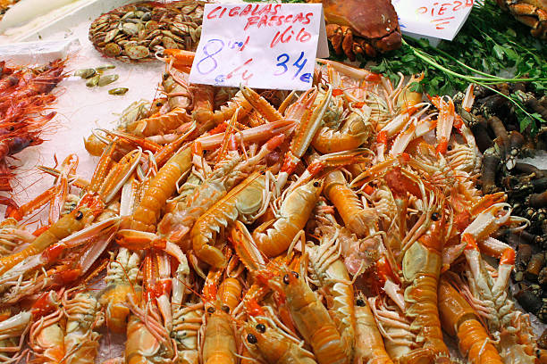 istock shrimps on ice at the  market 178445267