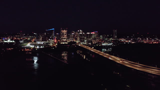 Drone View of Richmond, VA at Night