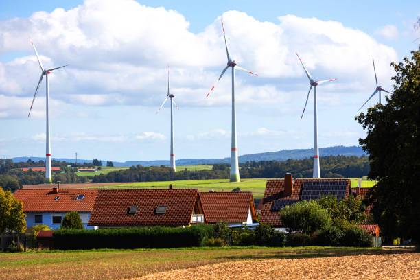 istock a village near modern wind turbines 1784465304