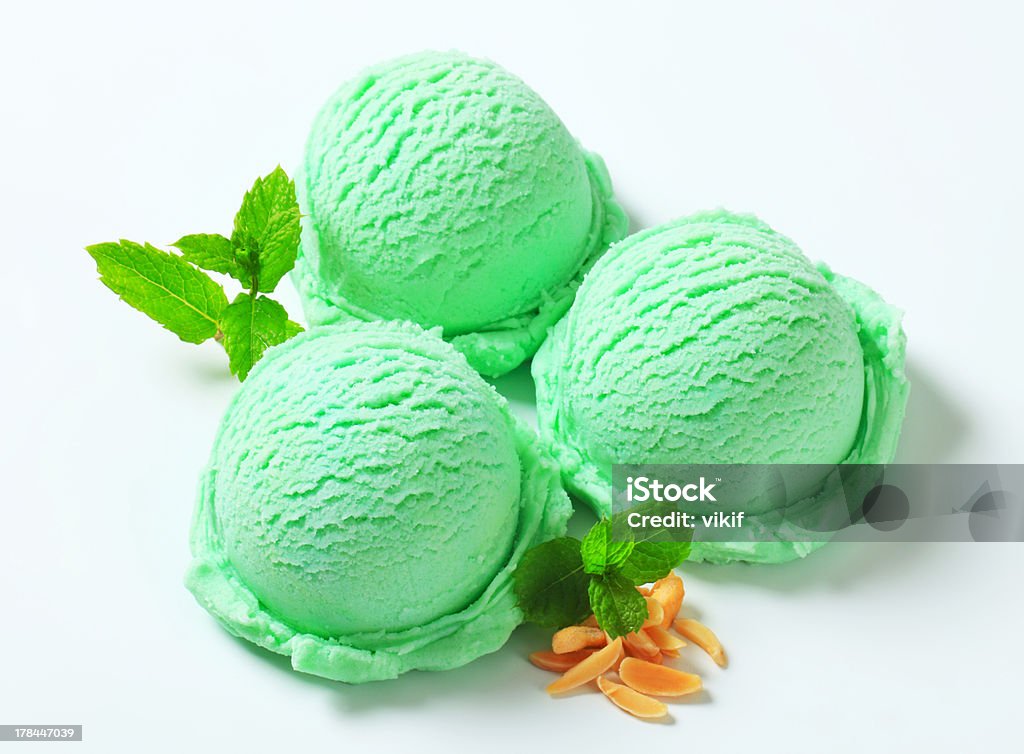 Scoops of green ice cream Scoops of light green ice cream Close-up Stock Photo