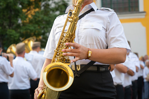 military, musician, saxophone, hand,