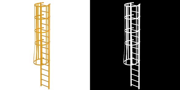 3D rendering illustration of a ladder with a safety cage