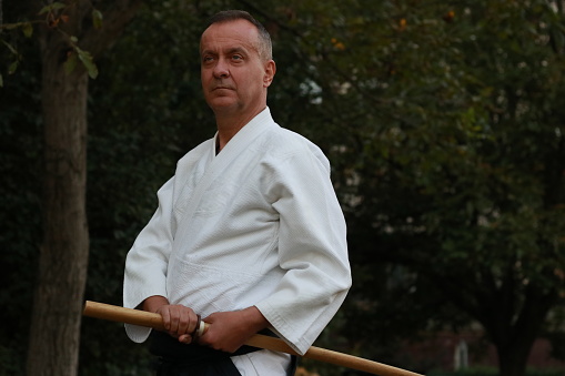 ki aikido traditional sport training master portrait senior katana