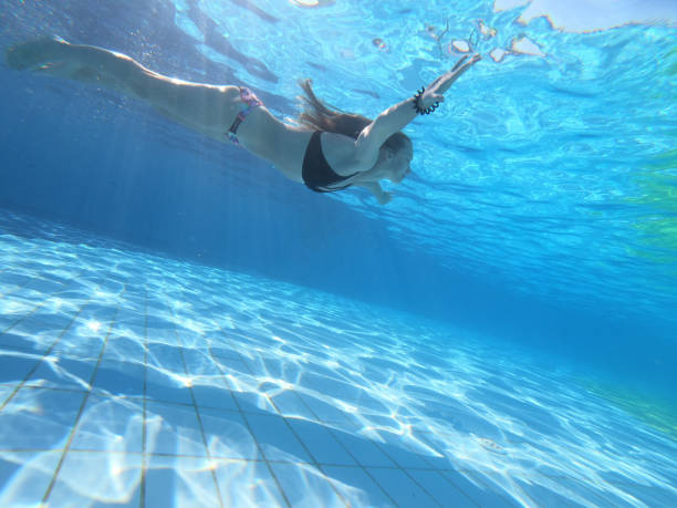 istock Young woman swimming underwater in the pool 1784516697
