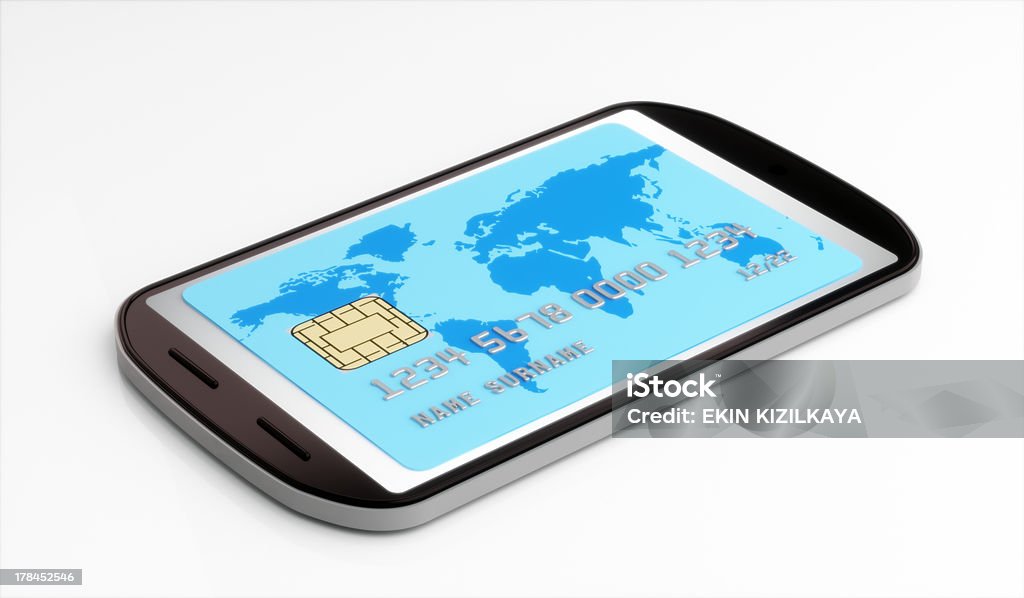 Mobile payment Credit card on smart phone screen Banking Stock Photo
