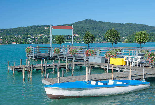 Maria Woerth,Woerthersee,Carinthia,Austria Jetty in Maria Woerth at Woerthersee in Carinthia,Austria maria woerth stock pictures, royalty-free photos & images