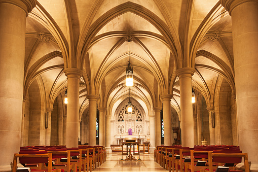 The Bethlehem Chapel at the National Cathedral in Washington DC, USA in the evening.