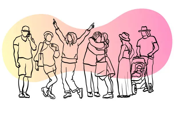 Vector illustration of Cool Parents and Crowd Pink Cloud
