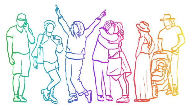 Vector illustration of Cool Parents and Crowd Rainbow