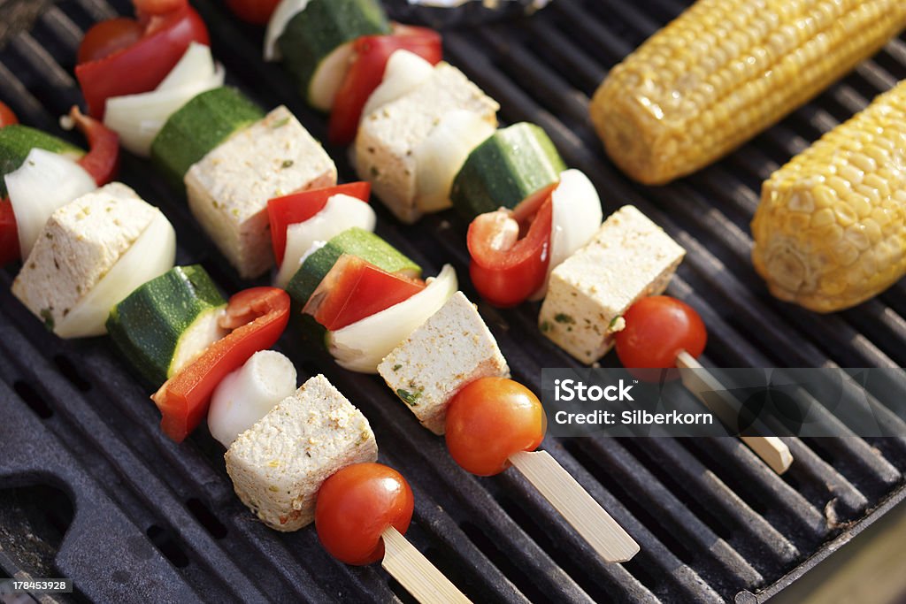 Food: Vegetarian Barbecue, vegetables and tofu kebabs Vegetarian Barbecue,  marinated vegetables and tofu kebabs on a grill Kebab Stock Photo