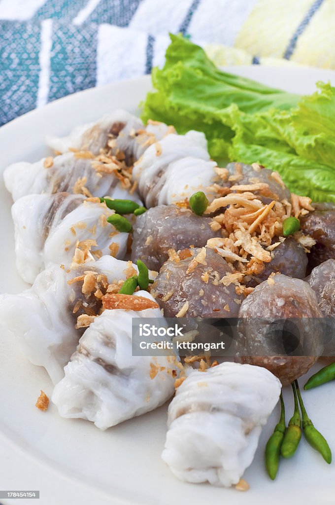 Tapioca pork.The national dish of Thailand Steamed rice-skin dumplings and tapioca balls with pork filling Asia Stock Photo
