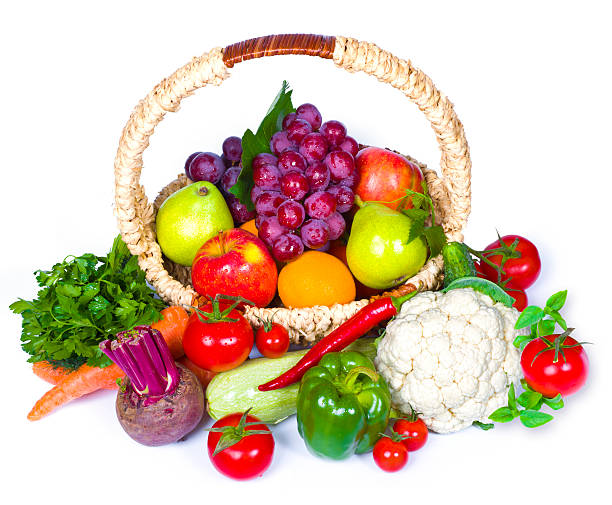 istock Composition of fruits and vegetables in wicker basket 178454168
