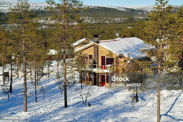 Cottage Mit Weihnachtsbaum Und Schnee Stockfoto und mehr Bilder von Architektur - Architektur, Aufwärmen, Baum