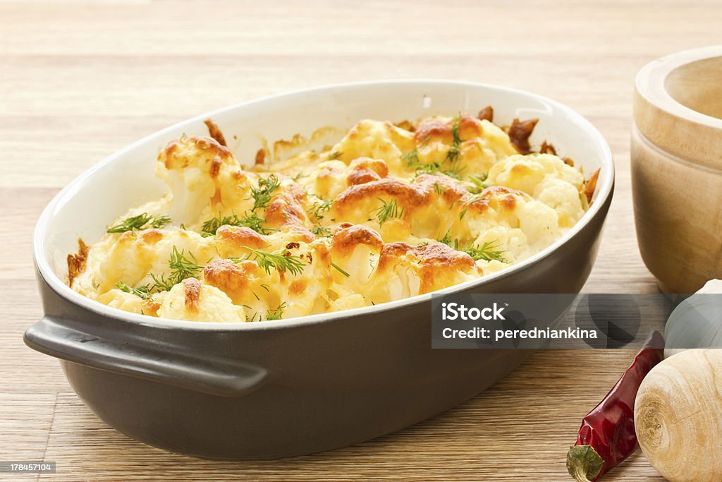 Baked Cauliflower cauliflower baked with egg and cheese with dill Baked Stock Photo