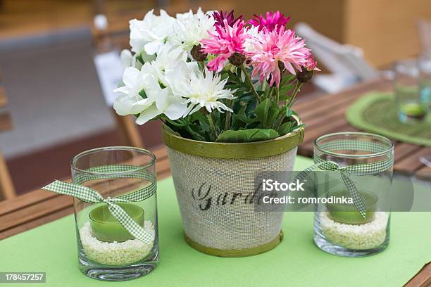 Decoration Of Summer Garden Table Stock Photo - Download Image Now - Arrangement, Bouquet, Bowl