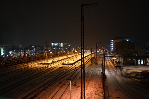 Aschaffenburg train station at night from above