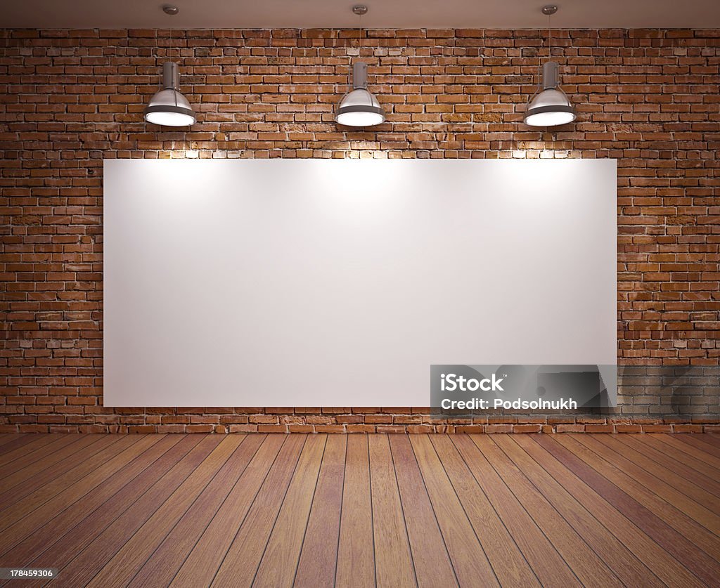Banner on wall Banner on brick wall with lamps Architecture Stock Photo