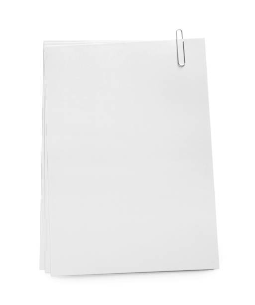 istock Blank sheets of paper with clip on white background, top view 1784603182