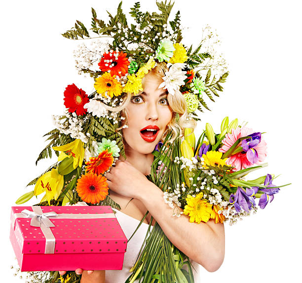 istock Woman with gift box and flower. 178460521