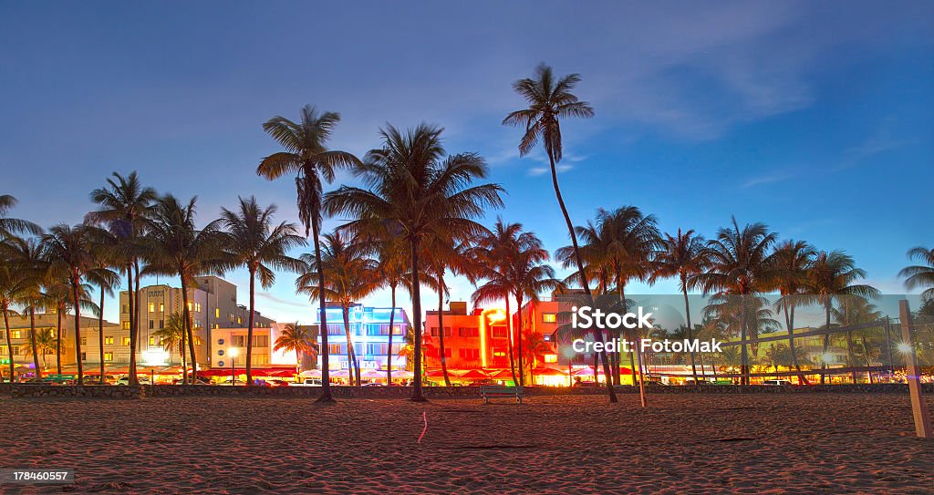 Picture of Miami Beach, Florida at sunset Miami Beach, Florida  hotels and restaurants at sunset on Ocean Drive, world famous destination for it's nightlife, beautiful weather and pristine beaches Miami Stock Photo