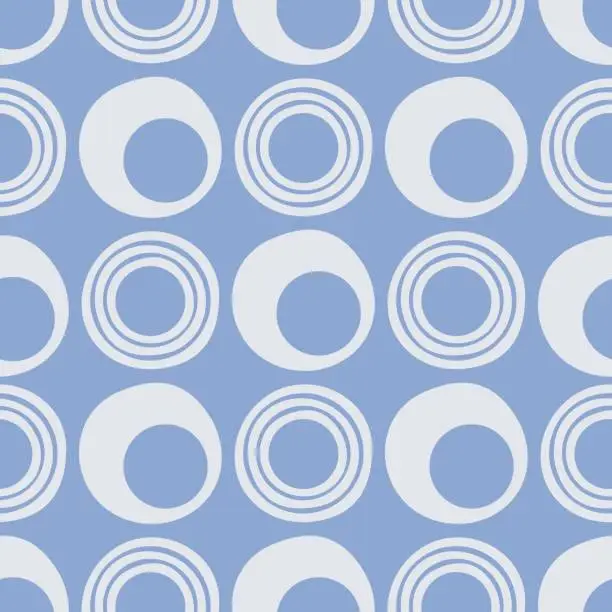 Vector illustration of Elegant seamless pattern with circles. Repeated tile in delicate blue colors. Vector illustration. Minimalistic design for textile, fabric, clothes, presentation, banner in modern style. Cold colors