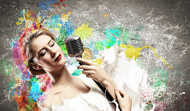 istock Female blonde singer 178461270