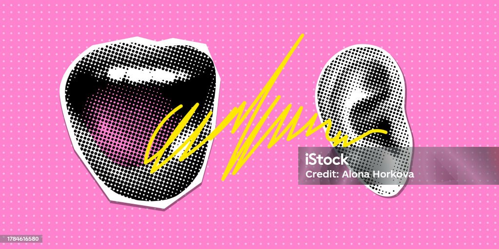 Retro halftone screaming mouth, ear - Royalty-free Communicatie vectorkunst Retro halftone screaming mouth, ear - Royalty-free Communicatie vectorkunst