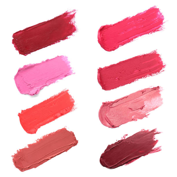 istock Smears of different beautiful lipsticks on white background, top view 1784637768