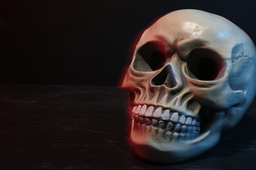 Mysterious crystal skull. 3D generated image.