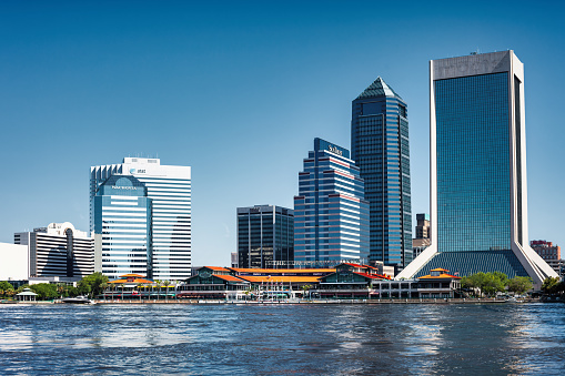 Skyline of Downtown Jacksonville Florida USA on a sunny day.