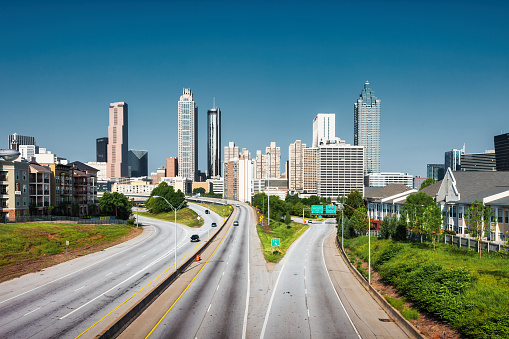 Skyline of downtown Atlanta Georgia USA on a sunny day.
