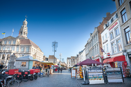 Picture of a walkable square of Markt in Maastricht. it's a major landmark of the city center and old town of Maastricht, Netherlands.