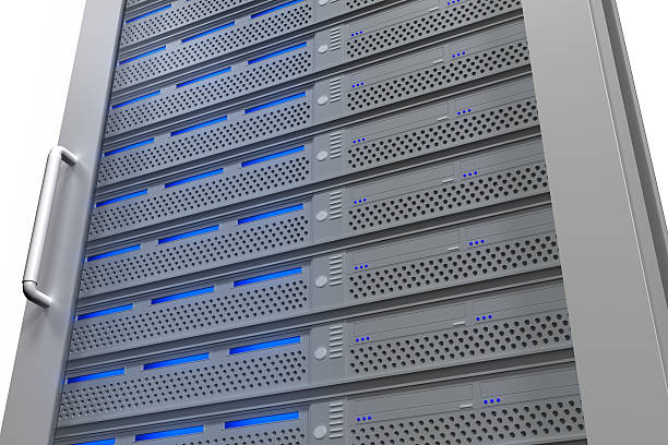istock Row of tower servers with blue lights 178466156