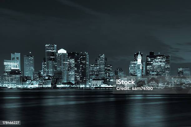 Boston Skyline By Night Stock Photo - Download Image Now - Apartment, Architecture, Blue